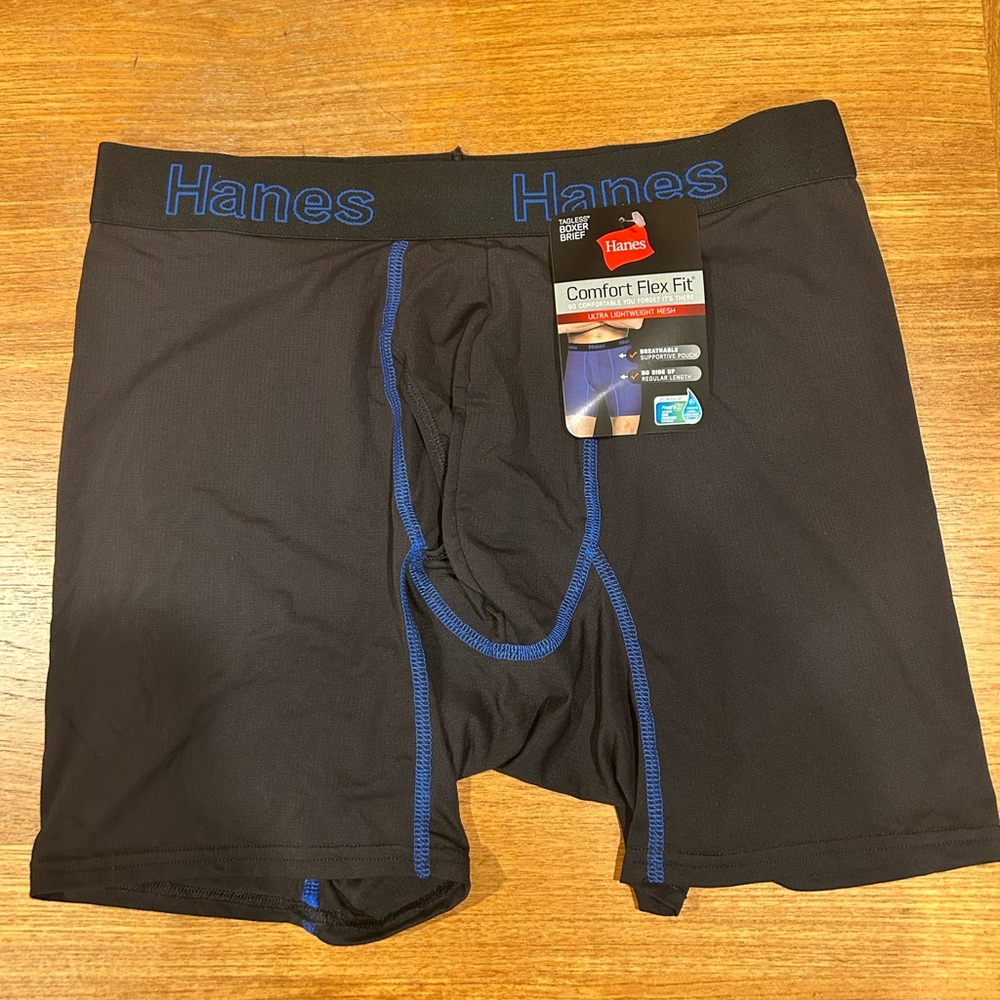 Hanes Men's Black Boxer Briefs with Blue Trim
